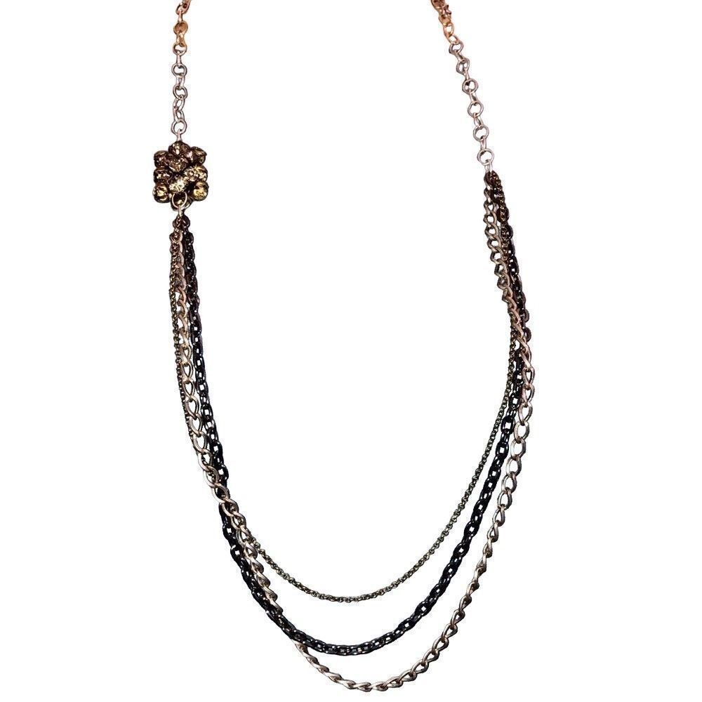 AEO Tri-Metal Crystal Accent Statement Necklace